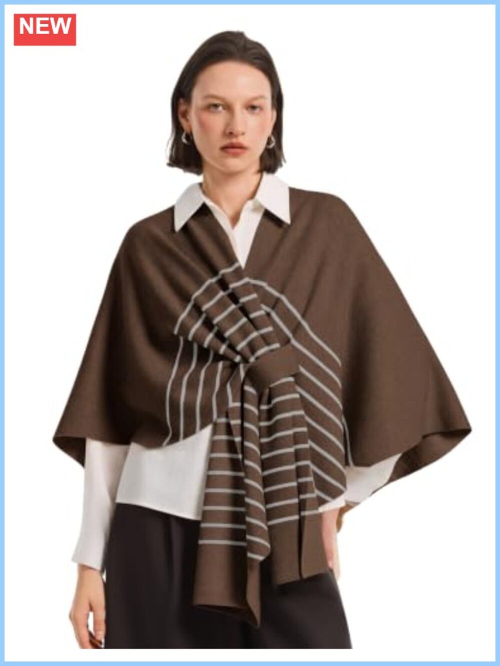 Striped Knit Shawl Wrap Poncho Sweater Blanket Cardigan One Size